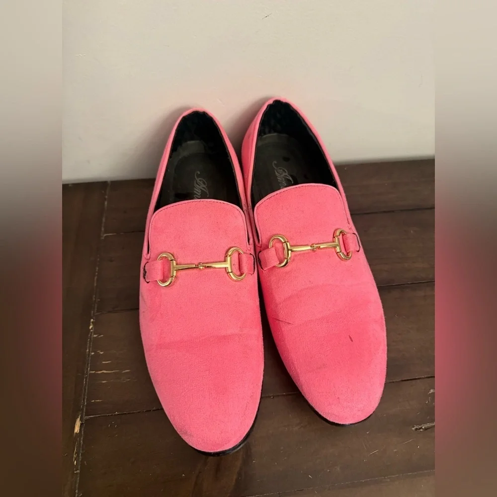 Amali Pink Suede Loafers Men’s Size 11 Gold Bit Slip On Dress Shoes Prom Wedding